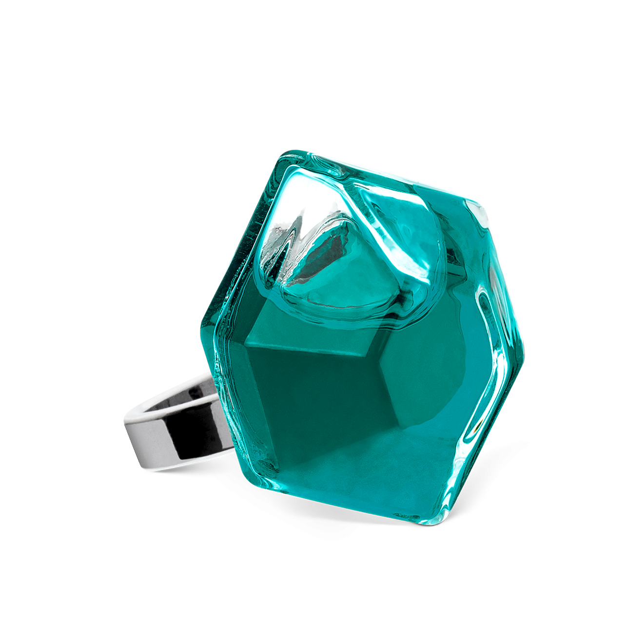 Bague en verre souffl e Energie Medium transparent Turquoise