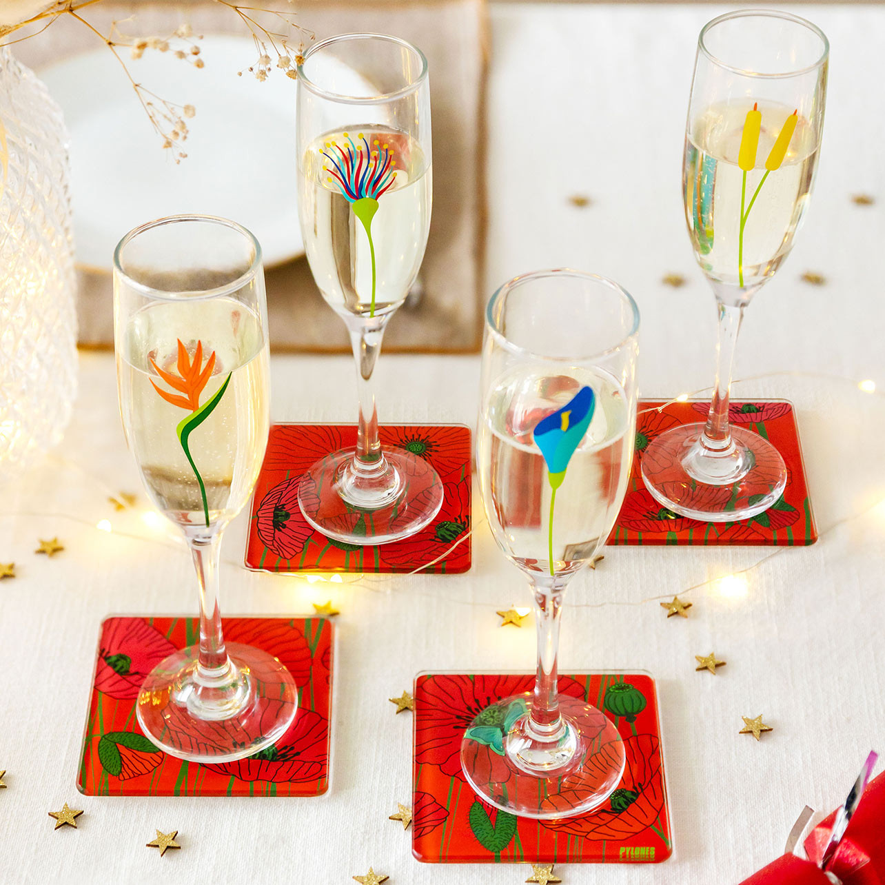 Set di 2 sottobicchieri Palette - Sous verre - Coquelicots - Pylones