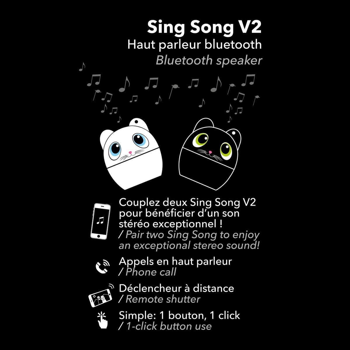 Mini Enceinte Bluetooth Sans Fil Sing Song Chat Blanc Pylones